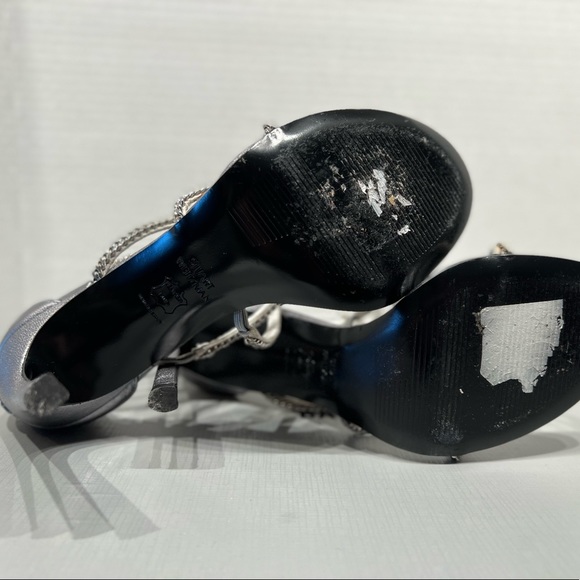 Stuart Weitzman Stilettos Gladiators Silver Chains Shoes 6 1/2 M Made in Spain - Picture 9 of 16